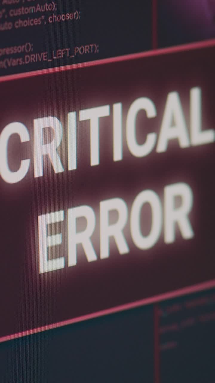 Vertical video: Security breach warning on computer showing critical error message flashing