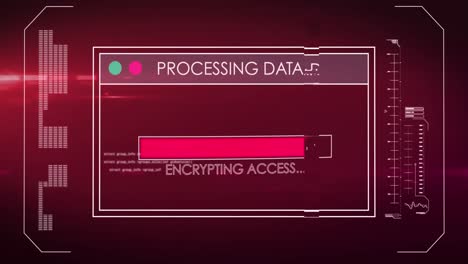 animación digital de la interfaz digital con procesamiento de datos contra un fondo rojo