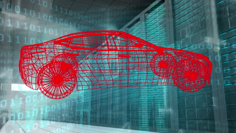 animación del proyecto del coche rotando sobre el procesamiento de datos y los servidores en el espacio verde