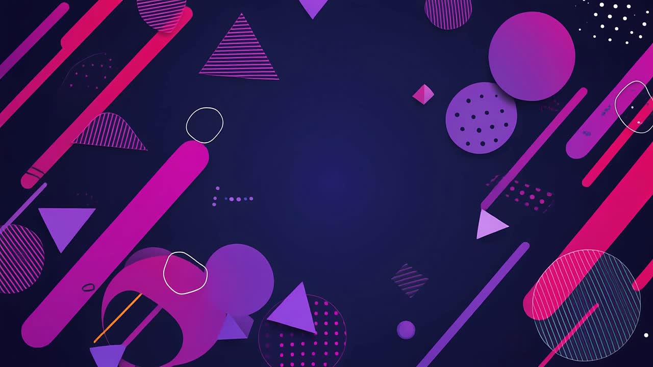 Animated Geometric Shapes Moving on a Purple and Pink Gradient Background