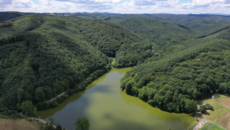 aerial view hill and lake