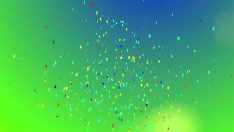 Animation-of-confetti-falling-over-gradient-blue-to-green-background