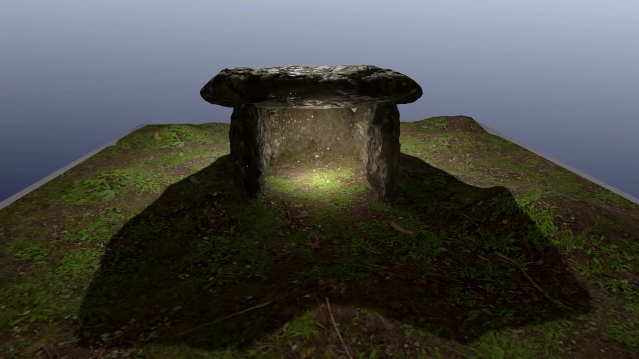 Bir dolmeni temsil eden kavramsal 3D çalışma. Dolmenler, insanlar tarafından inşa edilmiş kolektif megalitik anıtlardır. İsim, Bretonca dol = masa ve men = taş kelimelerinden türemiştir.