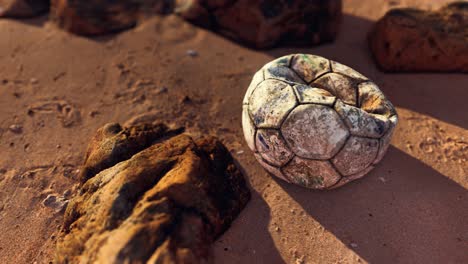 Old-leather-soccer-ball-abandoned-on-sand