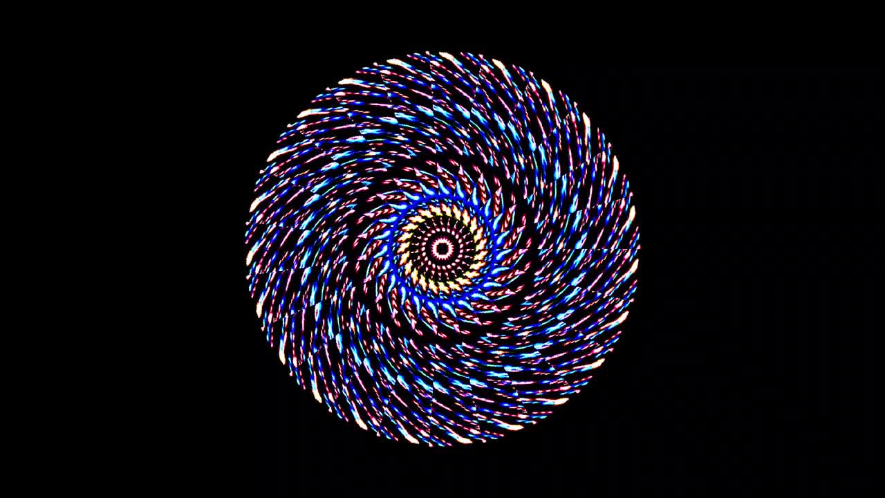 forma rotonda animata di luci lampeggianti multicolori, su uno sfondo nero