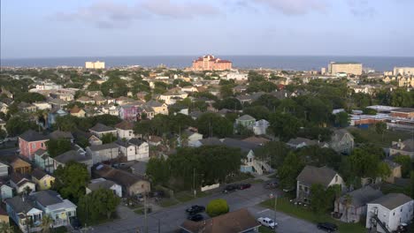 Drone-view-of-homes-in-Galveston,-Texas