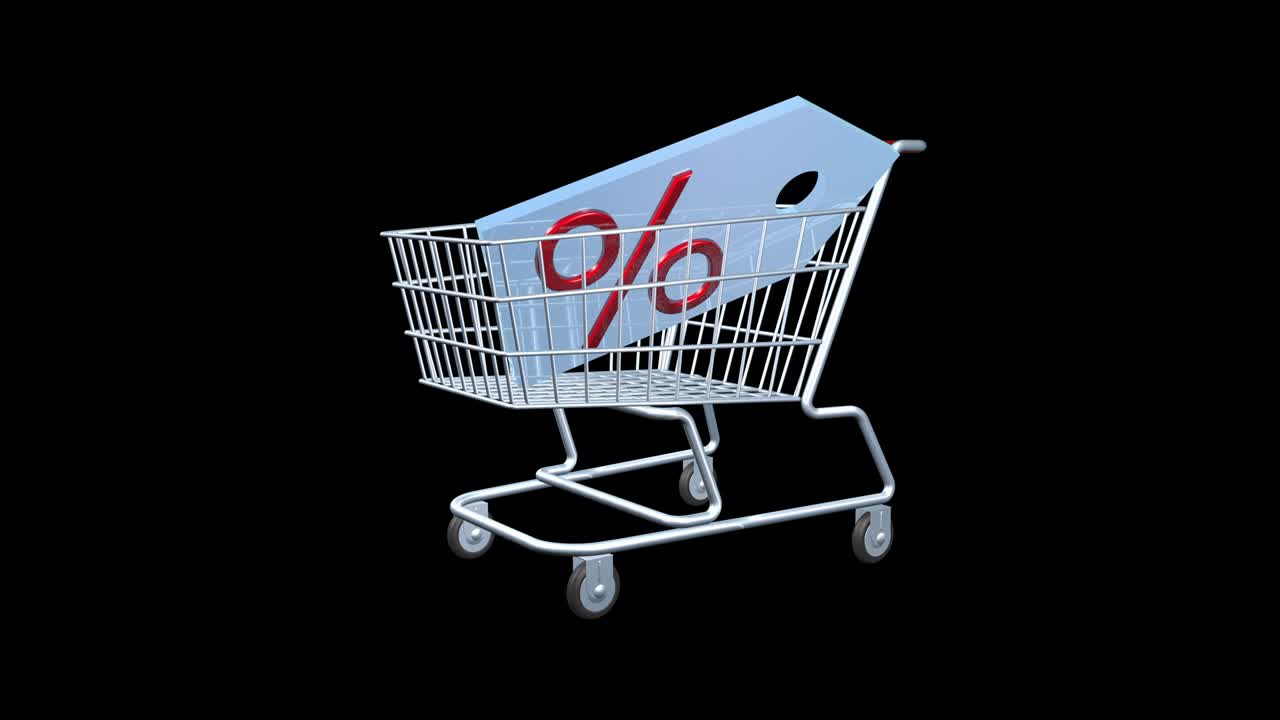 el concepto de comprar o vender descuentos y ventas. el símbolo del porcentaje se encuentra en el carrito de compras de comestibles. industria de negocios y comercio. demanda y oferta de descuentos.