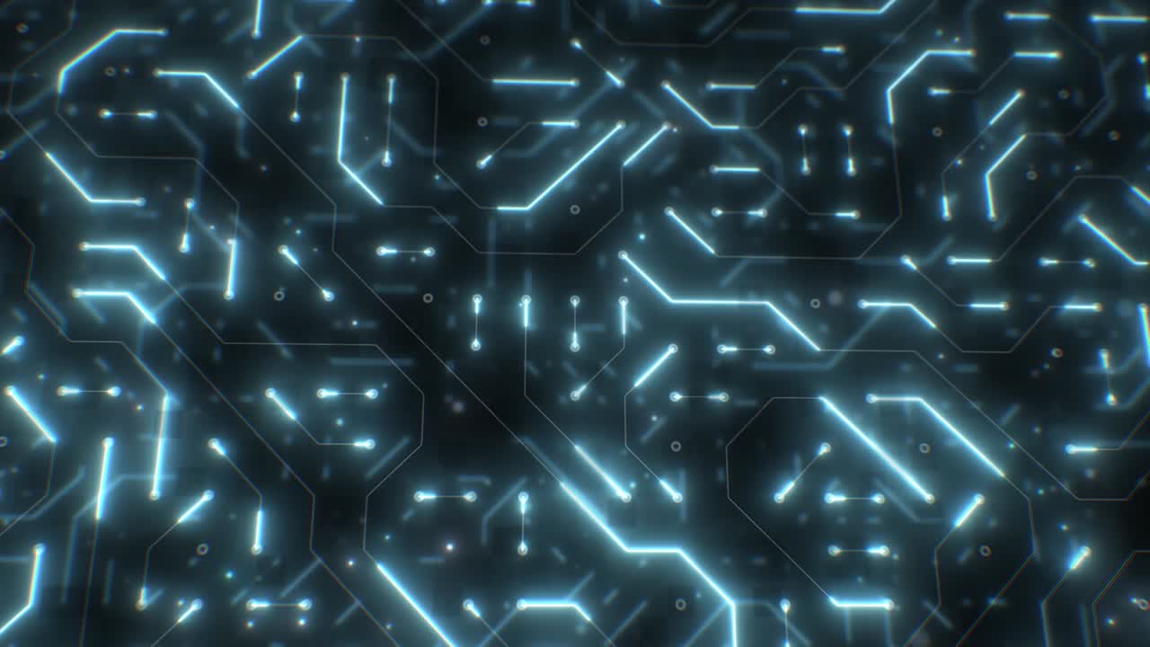 futurista ciencia ficción flujos de electricidad en la placa de circuitos líneas digitales - 4k movimiento de bucle sin costuras animación de fondo