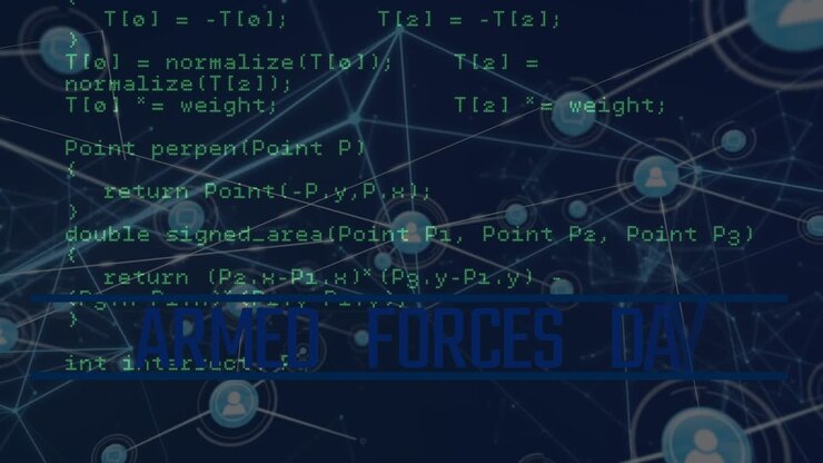 Network of digital icons and data processing network of stock market data on black background