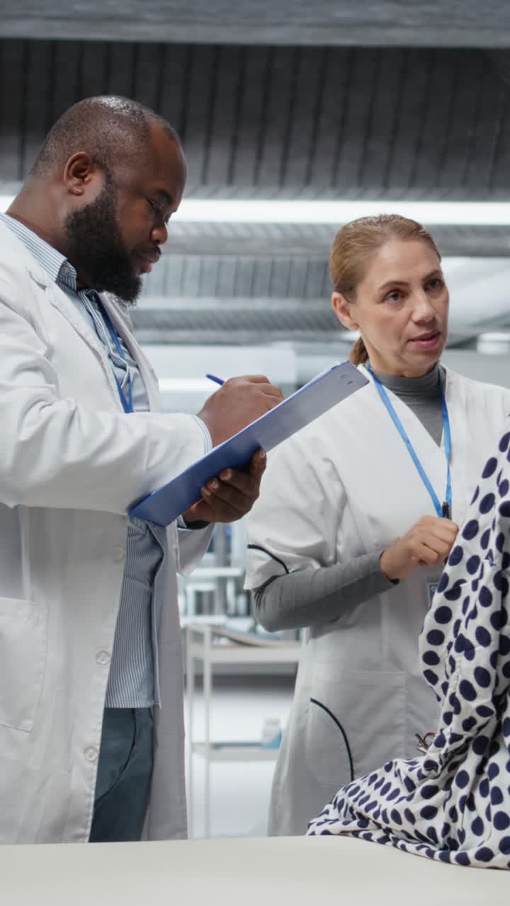 Vertical Video Diverse scientists performing observation and examination of a patient
