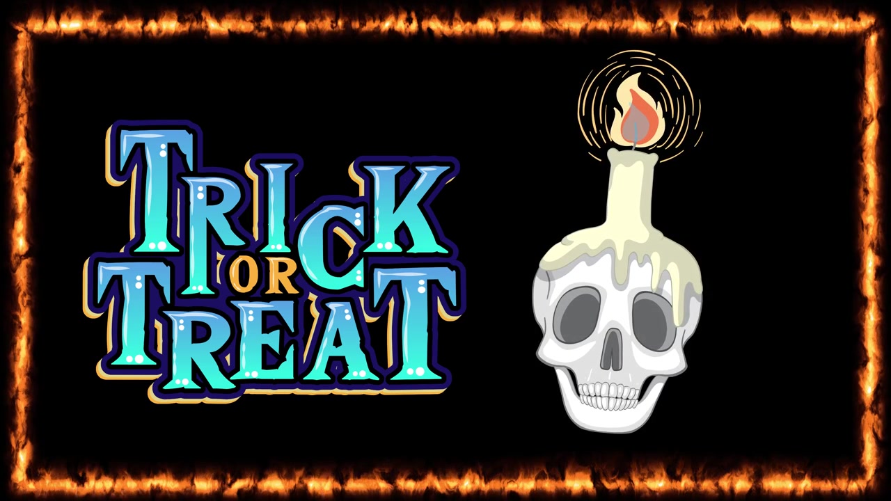 Halloween Trick or Treat Sign with Burning Skull Candle
