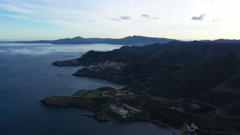 Spain-France-border-aerial-view-mountains-mediterranean-coast-Banyuls-sur-mer