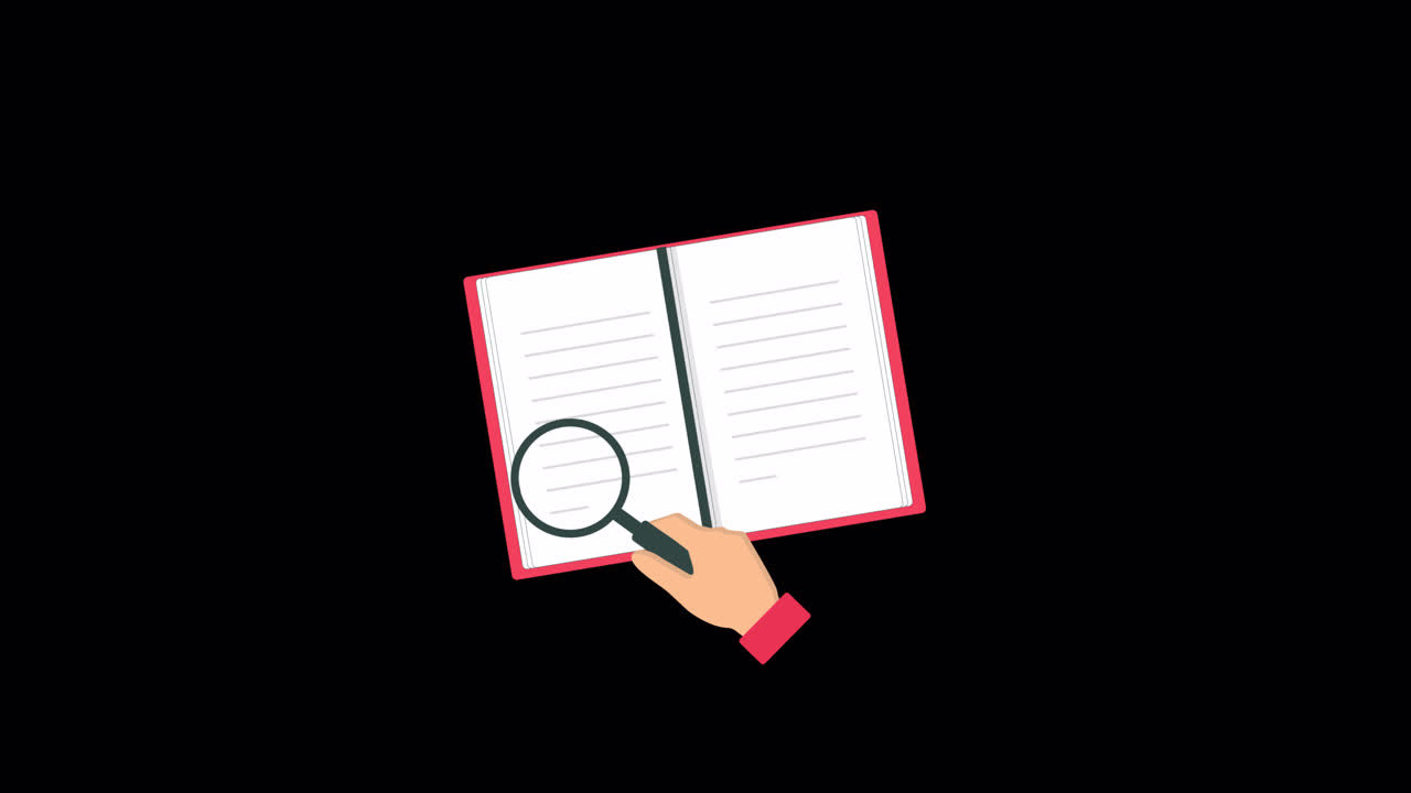 Animated Hand with Magnifying Glass Searching Through a Book