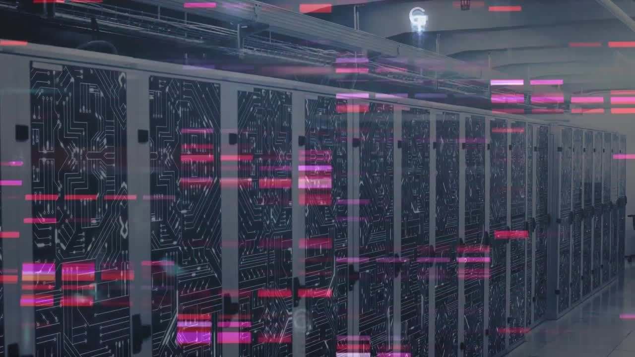 animación del procesamiento de datos y luces sobre los servidores