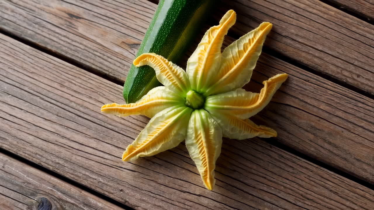 Fresh Zucchini and Blossom on Wood
