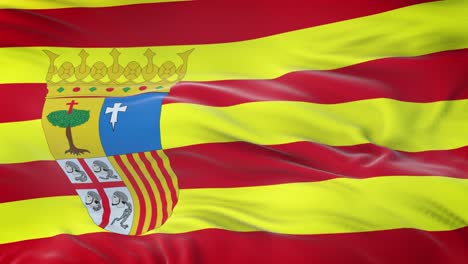 aragon (autonomous community in spain) flag waving in the wind with highly detailed fabric texture. seamless loop