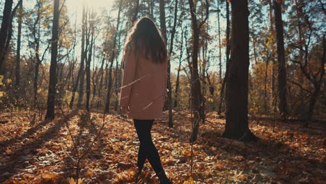 woman walking in autumn forest