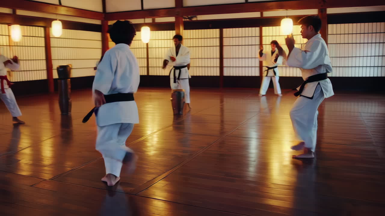 Karate Students Training in Dojo