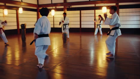 karate students training in dojo