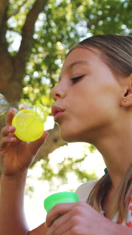 girl blowing bubbles through bubble wand