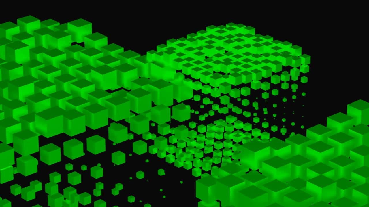 cubos verdes abstractos sobre un fondo negro