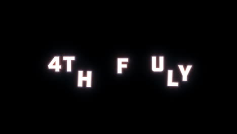 4k text reveal of the word "4th of july" on a black background