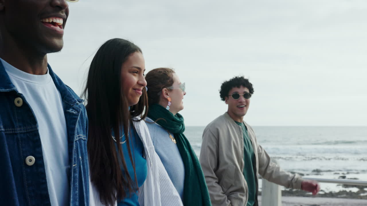 Group of young adults enjoying a day at the beach