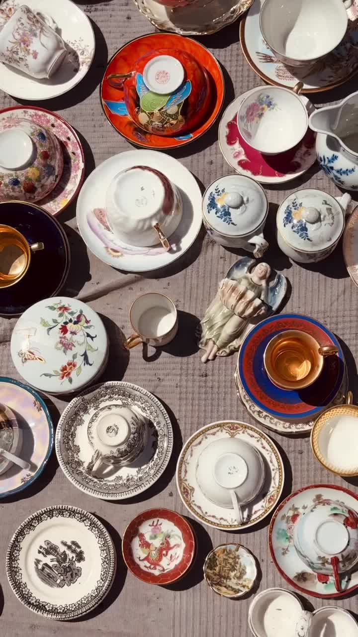 Vintage Teacups and Dishes at a Flea Market