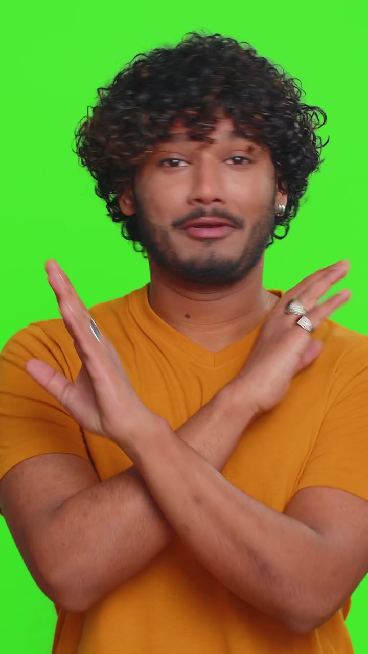 Confused displeased surprised indian man pointing fingers hisself rejection refusal stop sign