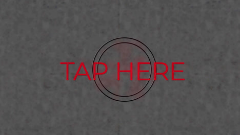 animación digital de neón rojo toque aquí banner de texto contra fondo gris texturizado