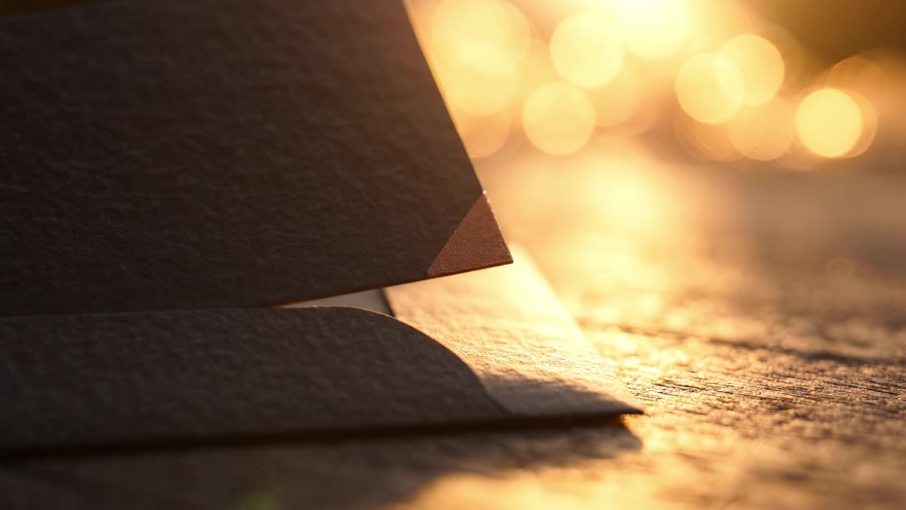 Detailní záběr elegantních texturovaných obálek na teplém rozmazaném pozadí s krásným bokeh efektem, vytvářející příjemnou atmosféru pro korespondenci.