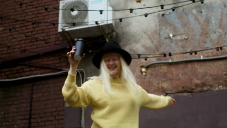 happy young woman on the street