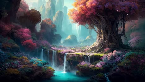 explore a tranquil forest with captivating waterfalls that create a magical ambiance