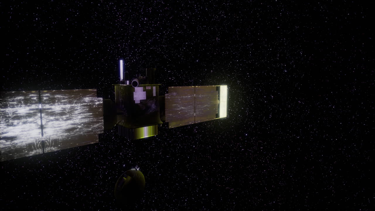 Global servyor spacecraft navigating through deep space amidst stars