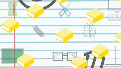 Animation-of-school-items-icons-moving-on-white-background