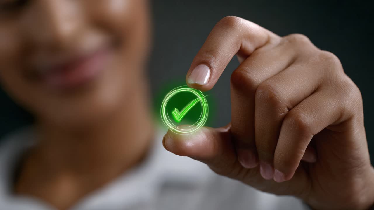 A Confident Individual Holding a Green Checkmark Symbol, Signifying Completion or Success with a Focus on Positive Outcomes and Affirmative Actions in Life