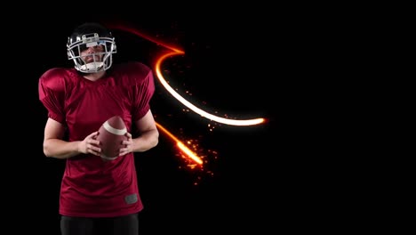 american football player holding ball over light trails