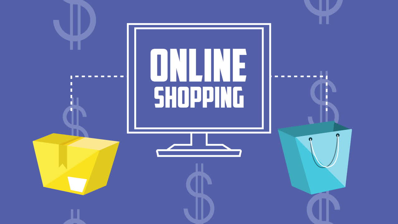 포장과 함께 데스크에서 온라인 쇼핑 글자