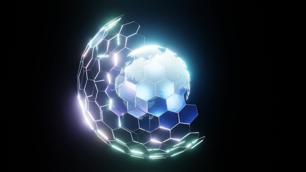 4k 디지털 행성: 파란색 반이는 육각형 mesh