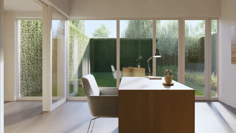 modern home office with garden view