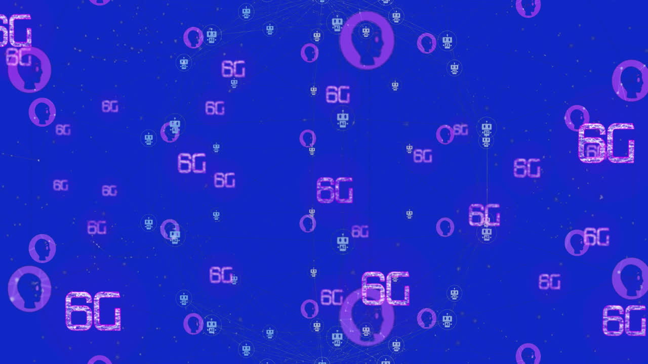 Animation of ai data processing with icons and 6g text