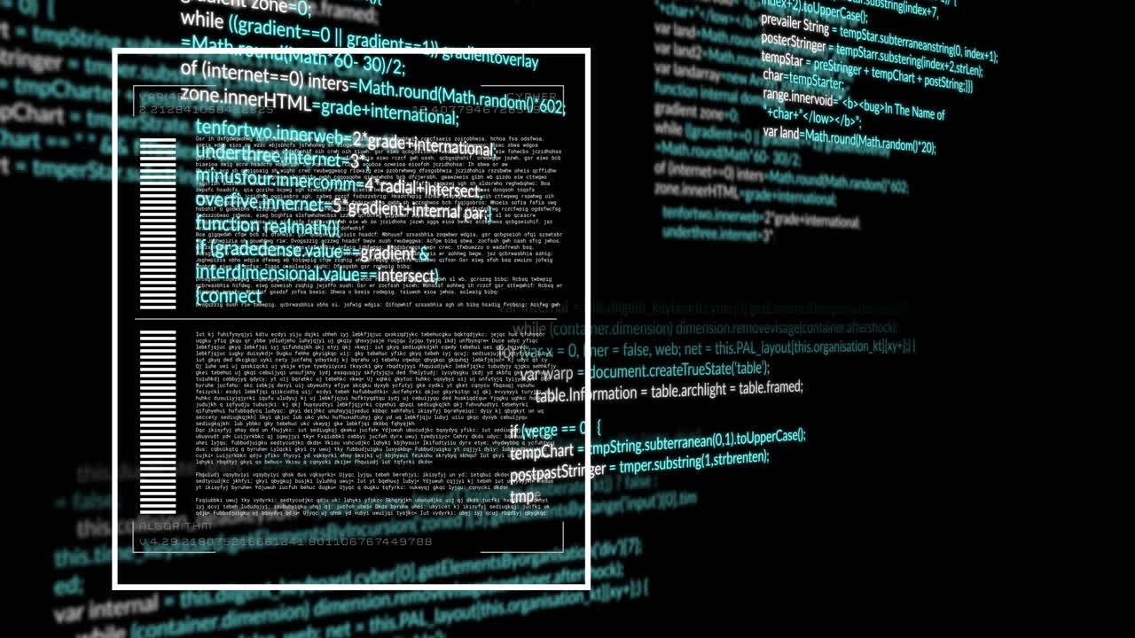 Animation of digital data processing over black background