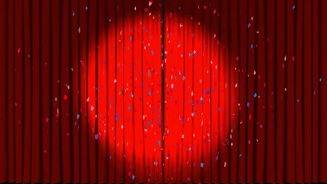 opening red curtains with falling confetti animation in celebration setting