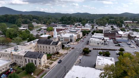 lenoir nc, north carolina aerial reveal over the treetops, small town usa, small town america