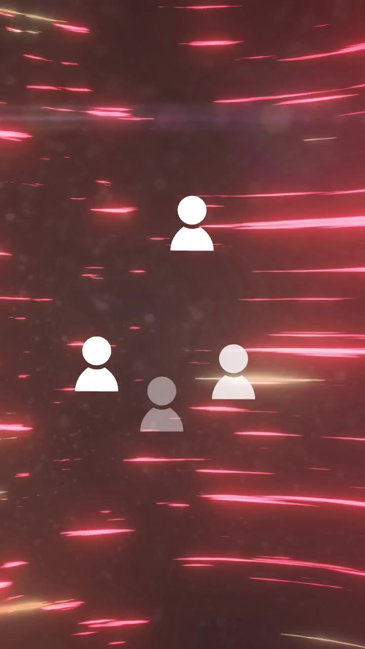 Animation of social media icons over red lights moving fast on black background