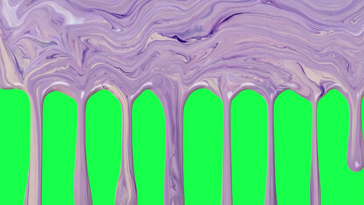 Pintura morada marmoleada goteando sobre pantalla verde