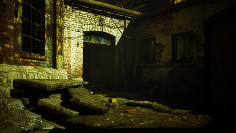 Quiet alleyway in an abandoned industrial area during the evening light