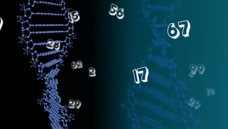 Animation-of-numbers-and-dna-strains-on-black-background