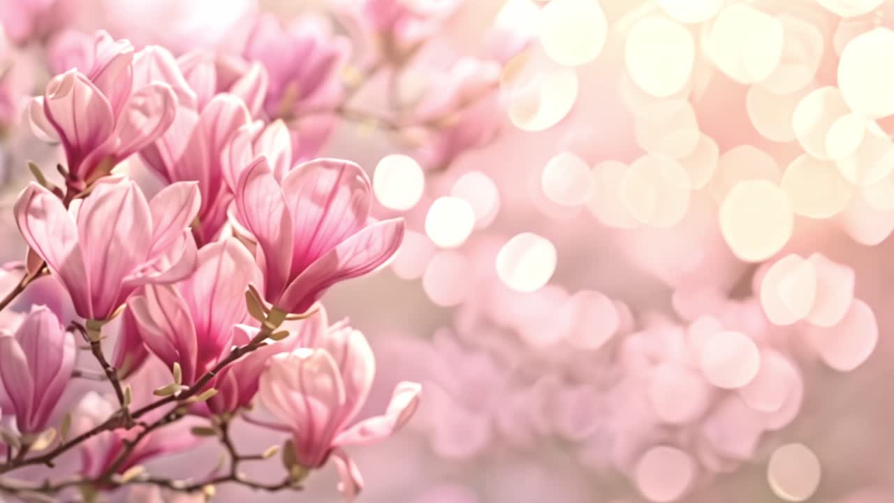 Pink Magnolia Flowers with Bokeh Background