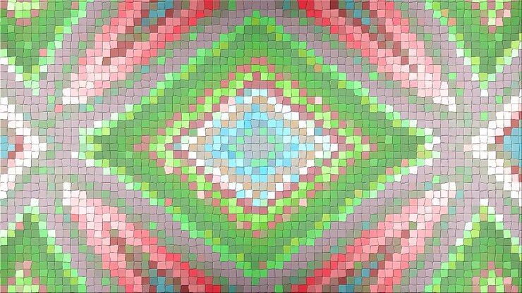 Abstract complex pattern from a mosaic. Dynamic bright transforming and pulsating composition. Looped